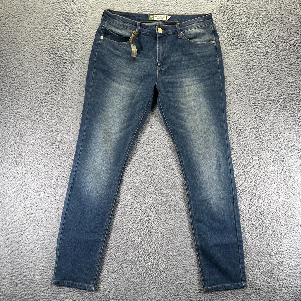 Recycled Blues Jeans Mens 36x32 Blue Cotton Denim Skinny Workwear Stretch Faded